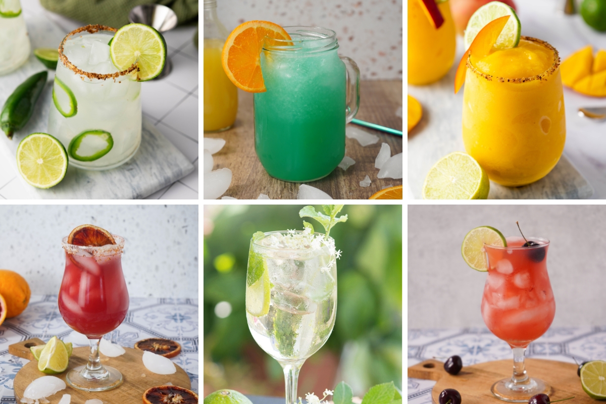 Vibrant Summer Cocktails and BBQ Drinks featuring spicy margaritas, frozen mango blends, and refreshing fruit-garnished refreshments for parties.