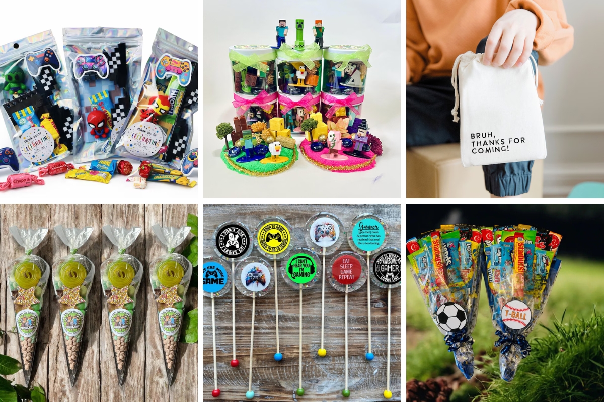 collage of images boys party favor ideas for older kids