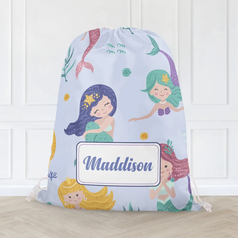 cloth PE swimming back with mermaids and personalized name