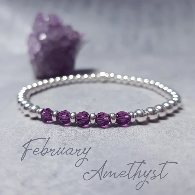 february bracelete with amethyst stones etsy