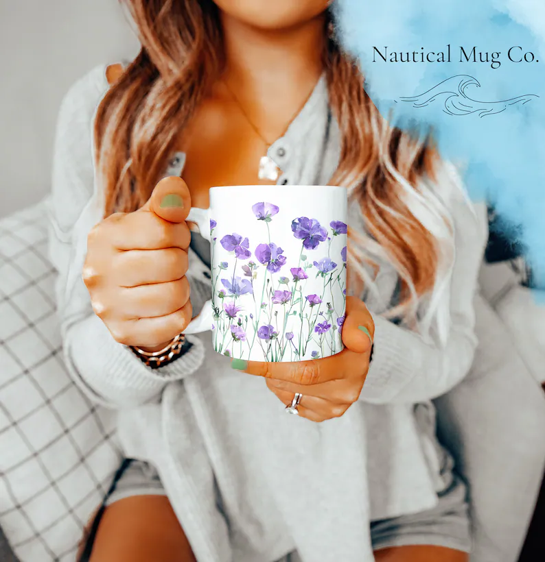 lady holding a February birth flower mug etsy