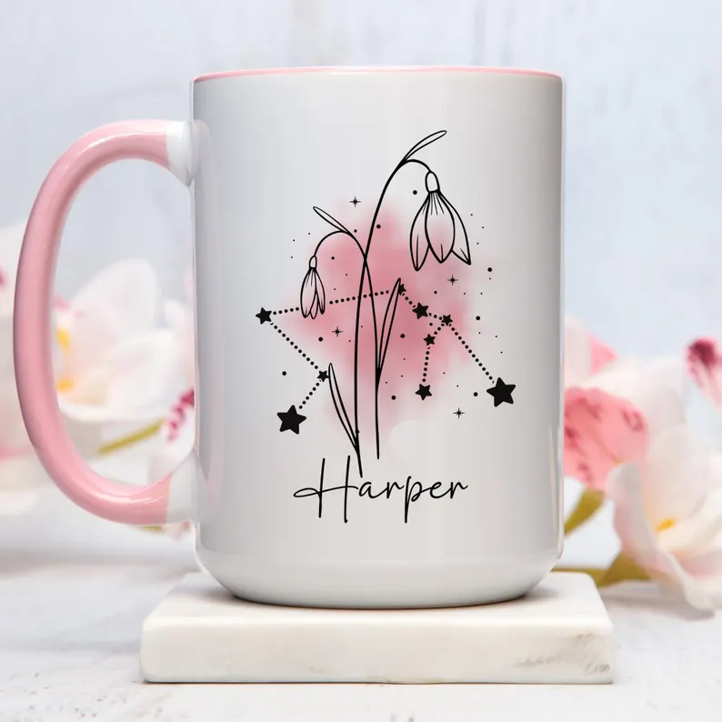 an aquarius mug with flower design overlay etsy