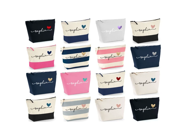 different patterns of pink white and nay blue make up pouches for teen party bags found on etsy