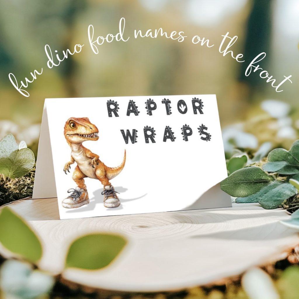a food label raptor wraps with a cute dinosaur product mock up etsy food labels