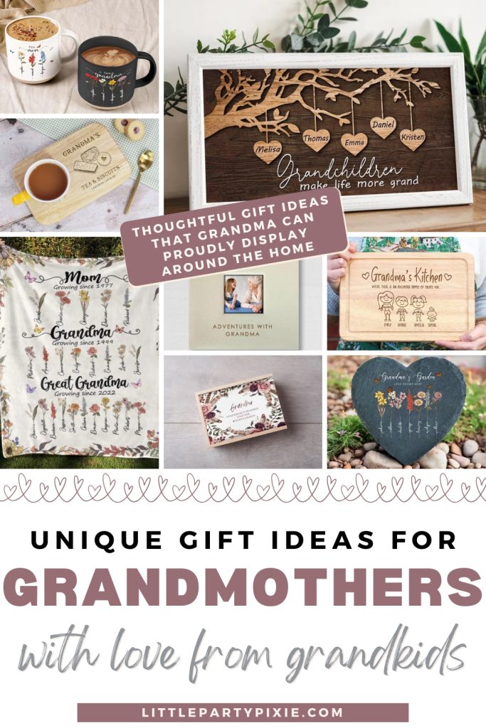 collage of images from etsy gift ideas to buy a grandma with personalization's for her grandkids