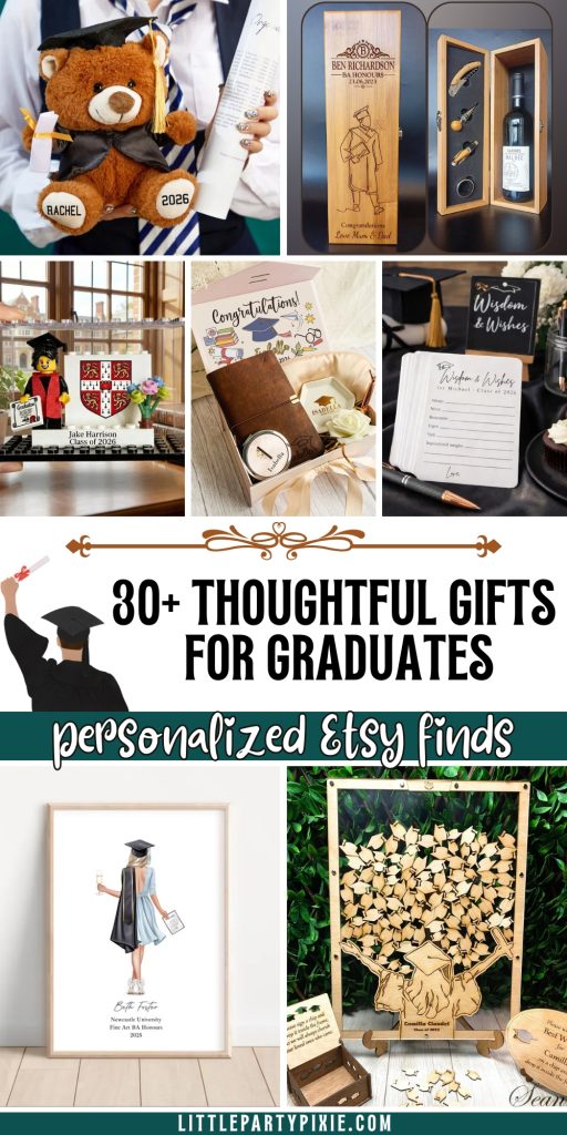 collage of images graduation gift ideas from etsy