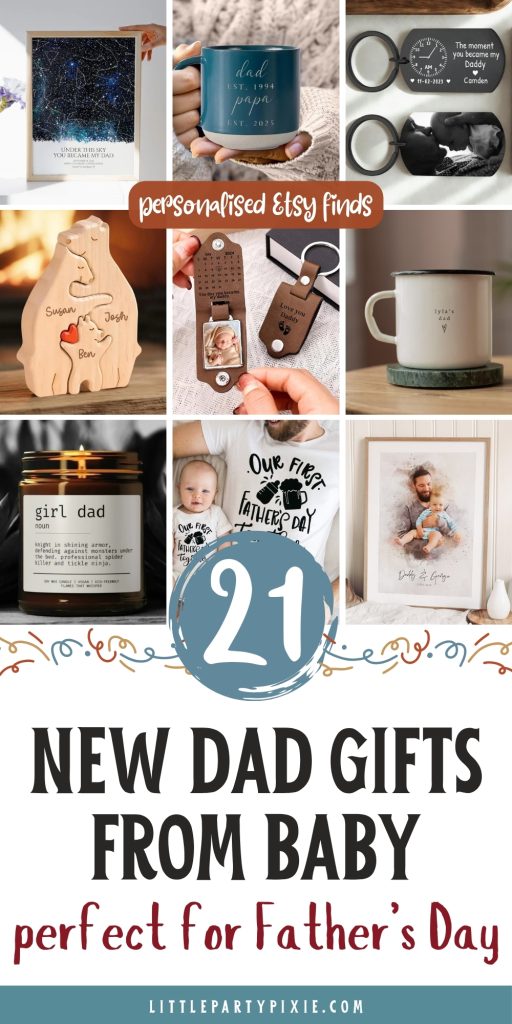 collage of images gift ideas related to becoming a new dad