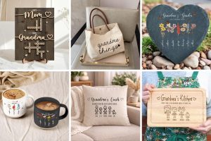 collage of images gift ideas for a grandma from etsy