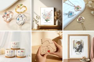 collage of images sentimental and personalized gift ideas for mothers day from etsy