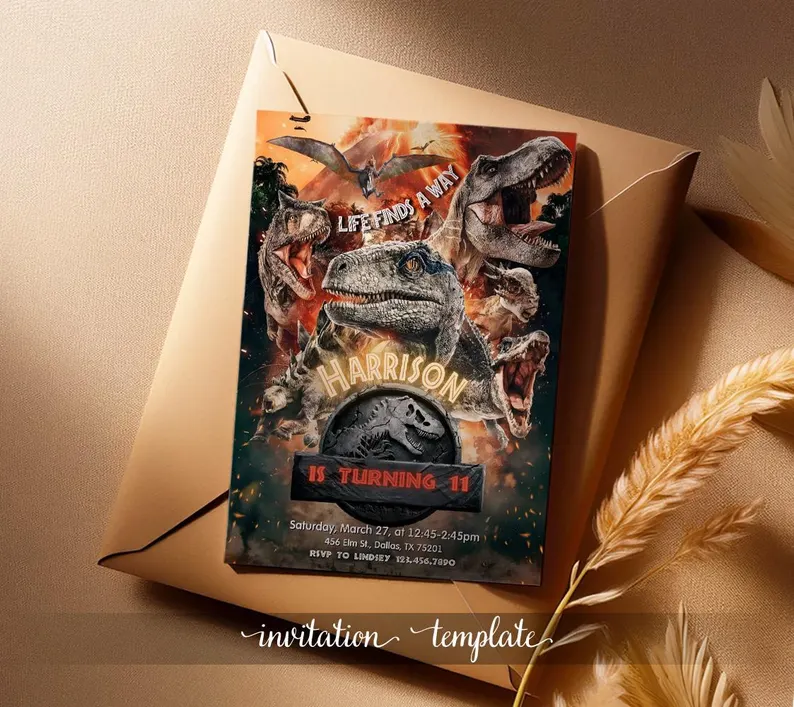 scary dinosaur birthday invite digital or printed