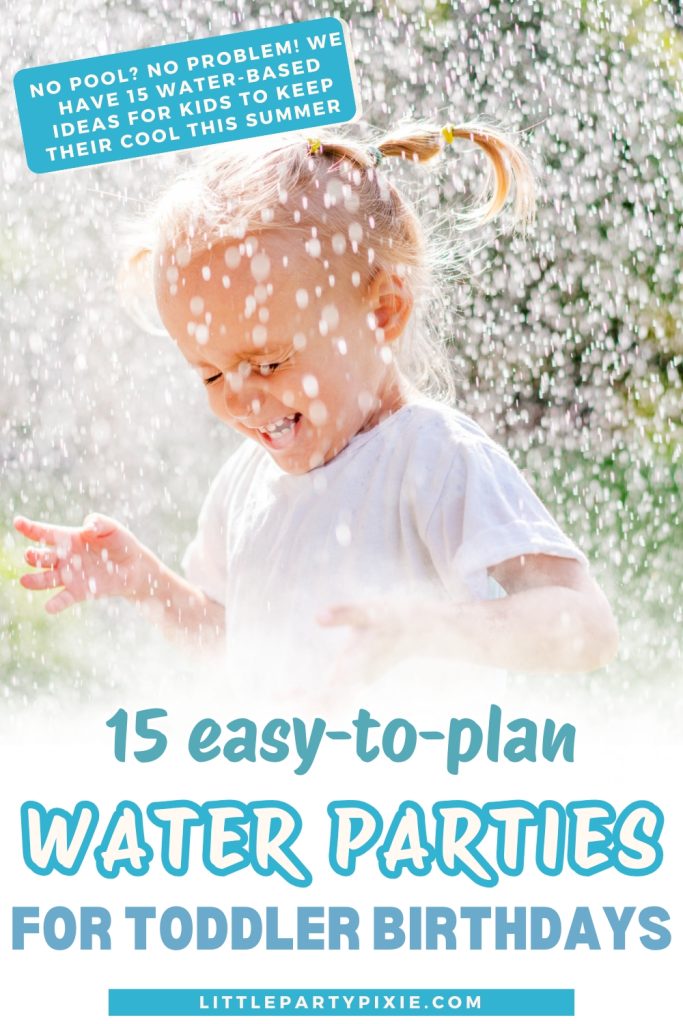 small blonde child smiling in delight at a getting soaked by a water sprinkler