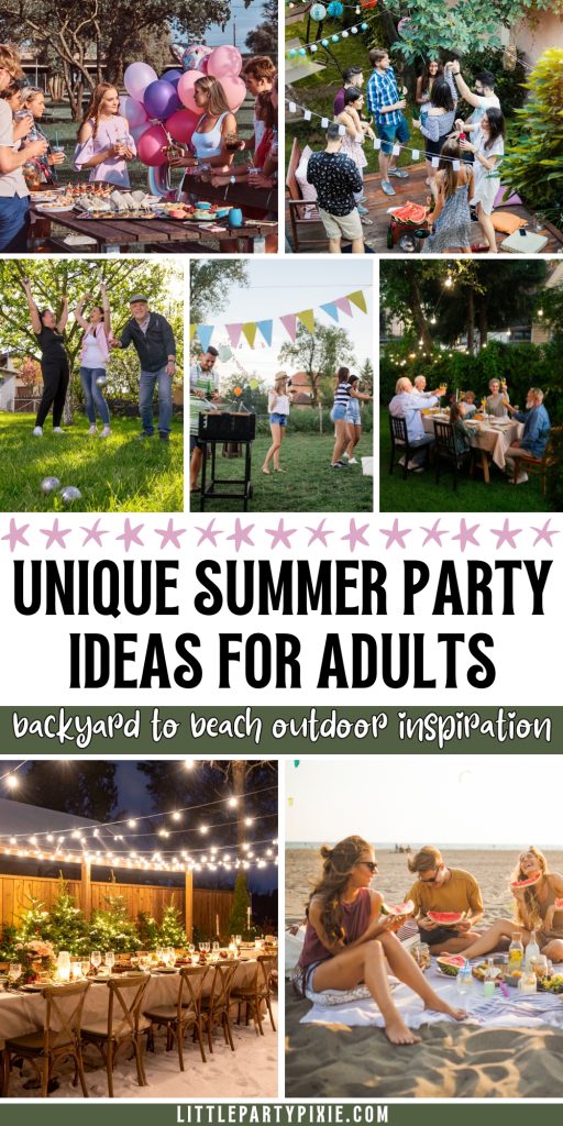 collage of images different types of outdoor summer parties adults celebrating
