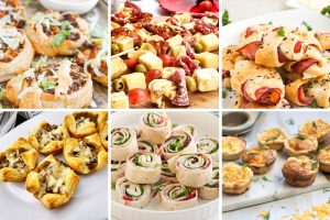 collage of images appetizer foods you can take on a lake picnic