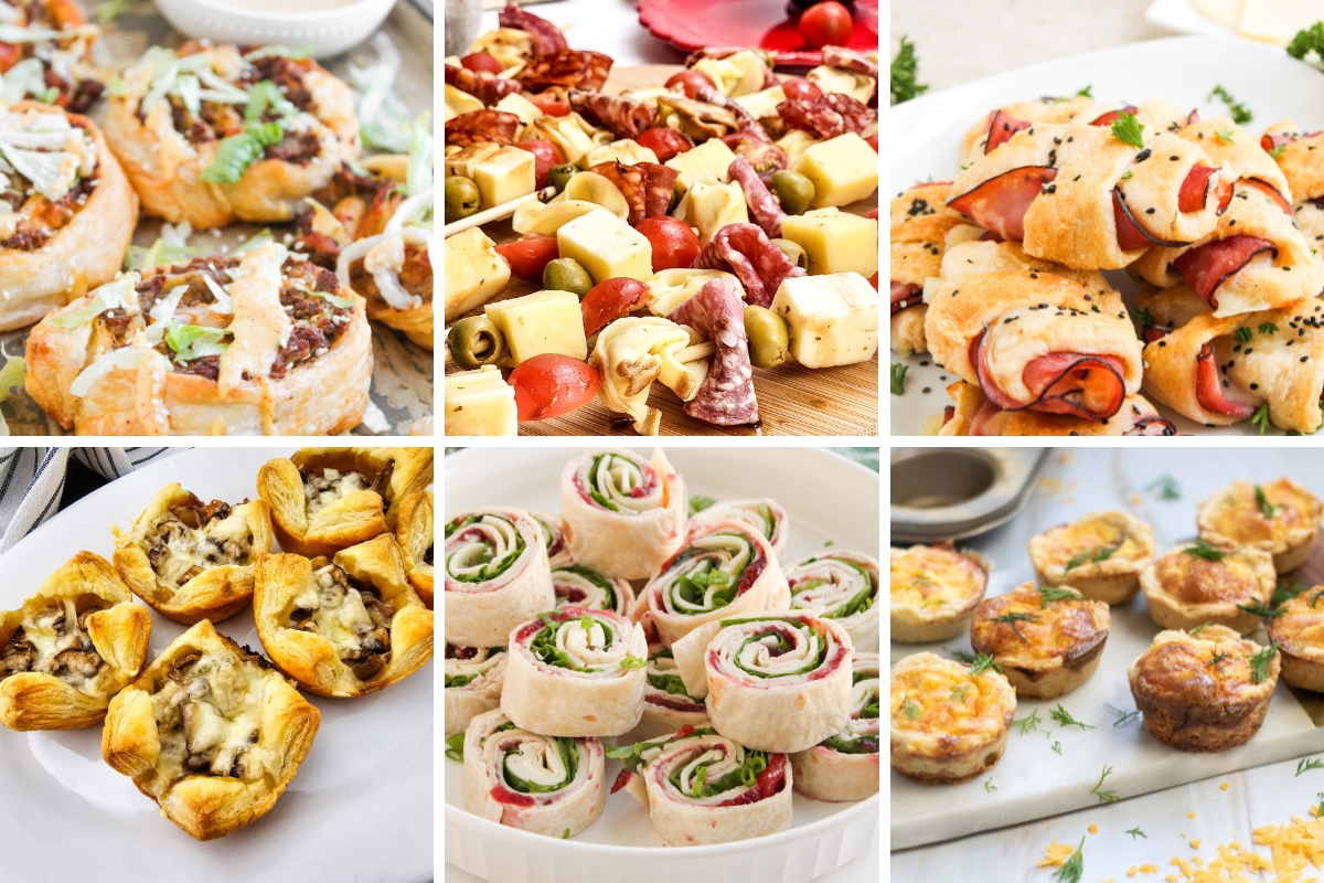 collage of images appetizer foods you can take on a lake picnic