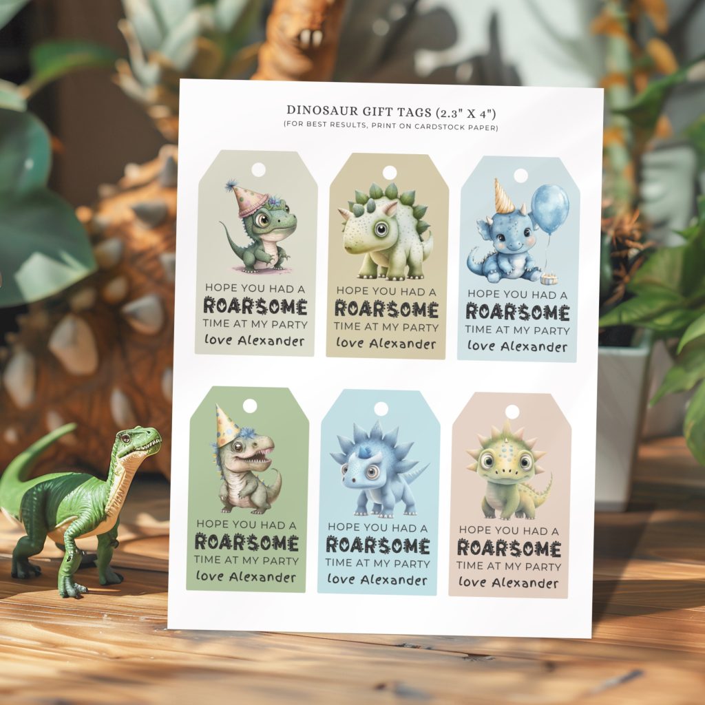 sheet of 6 dinosaur favor tags kids party favors etsy