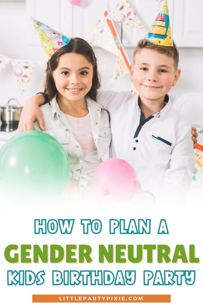 a boy and girl around 10 years old in gender neutral party hats with decorations