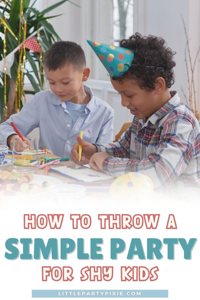 two boys doing quiet crafting with text how to throw a simple party for shy kids
