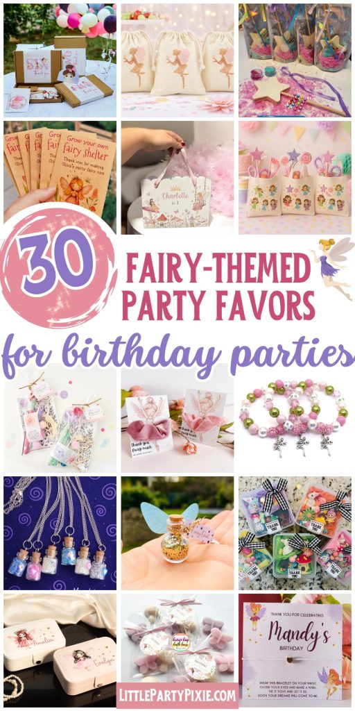 collage of images fairy themed party favors from etsy
