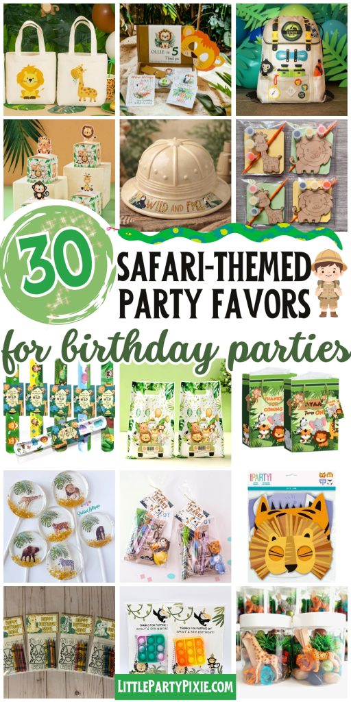 safari animal brthday party favor ideas collage of images from etsy sellers with animal themed gifts