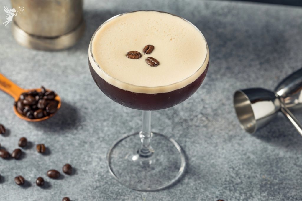 close up looking over an espresso martini glass