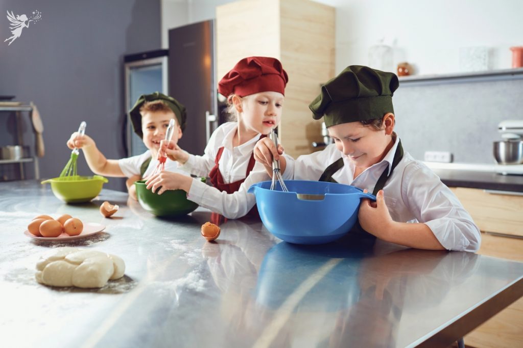 girls and boys at a cooking class mixed gender party idea