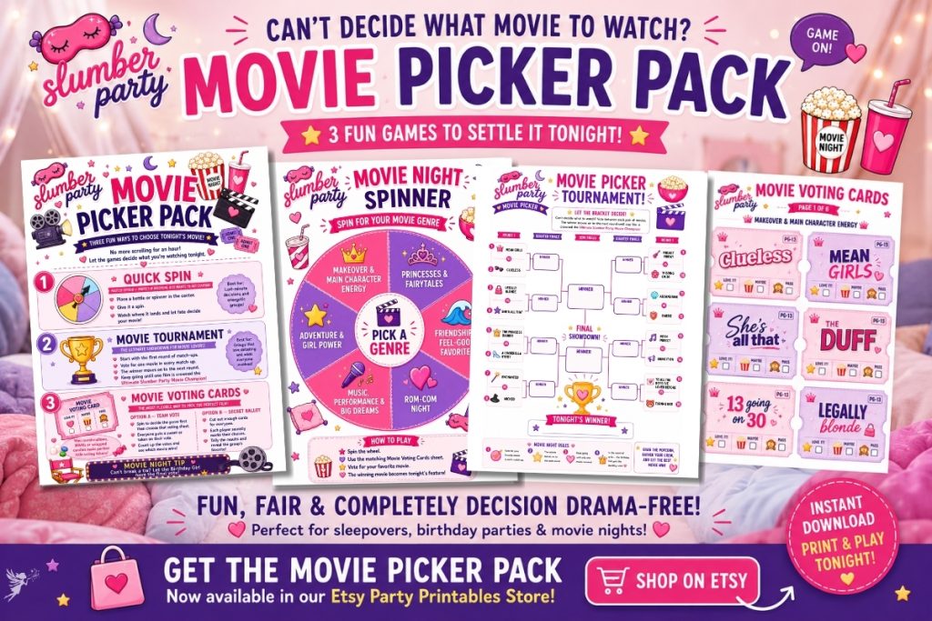 graphic design advertising the little party pixie movie picker pack on etsy