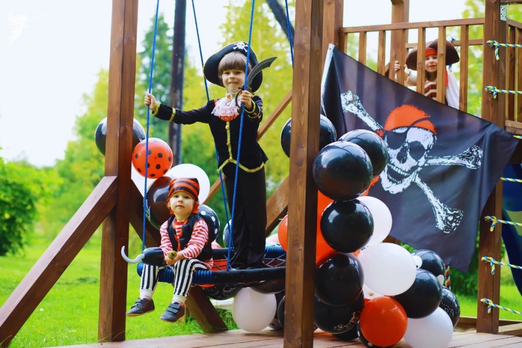 pirate themed party boys and girls on a pirate ship