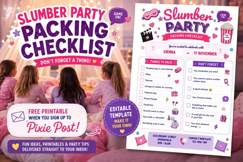 teen slumber party editable checklist