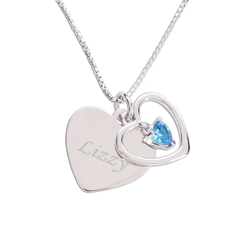 personalized silver chamr for girls with engraved ame and birthstone etsy
