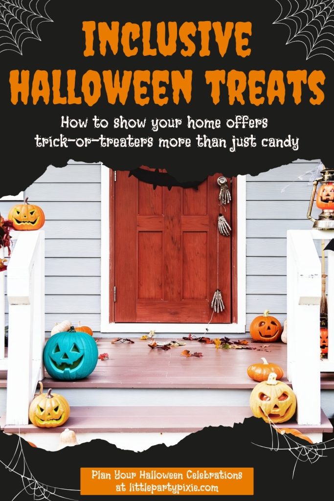 Inclusive halloween treats for children with allergies a teal pumpkin on a door step for halloween trick or treaters to see there are non candy treats available