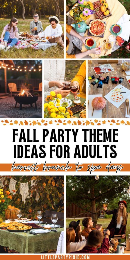 collage of fall-related birthday party themes for adults