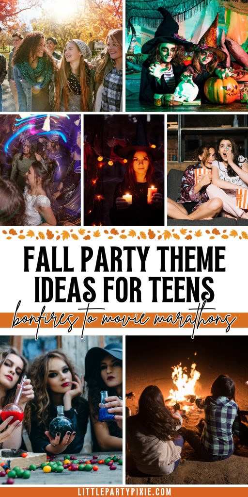 collage of images different types of teen birthday parties in the fall