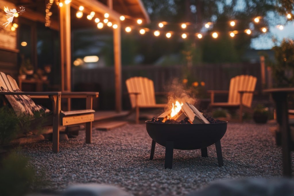 backyard firepit started emoty chairs