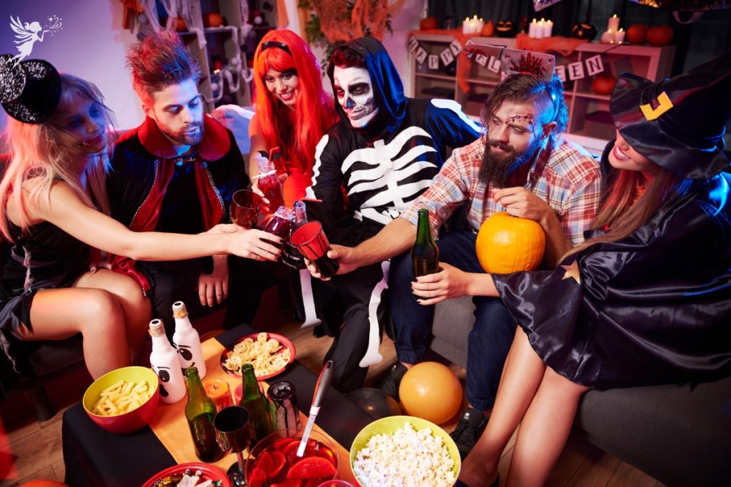 adults at a costume party