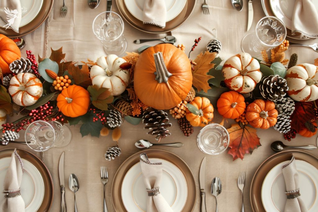 fall harvest friendsgiving style table flatlay