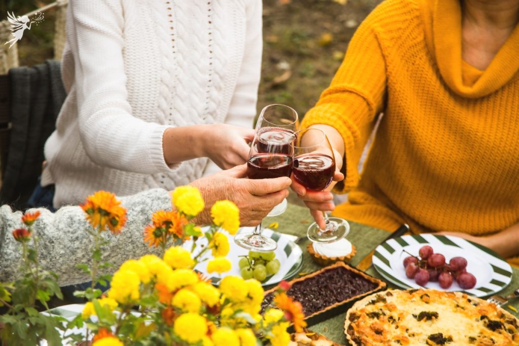 friends toasting red wine glasses