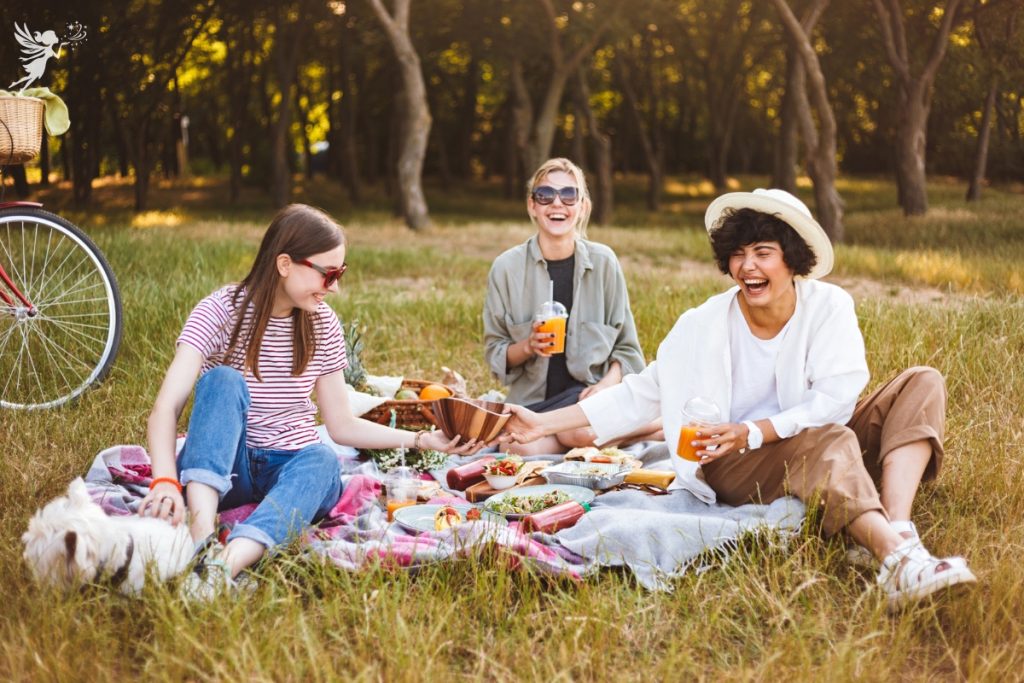 fall picnic setting young adults