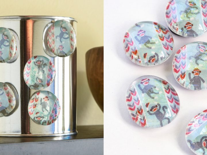 Round photo magnets showcasing adorable family pictures, simple yet meaningful homemade gifts for grandparents to display.