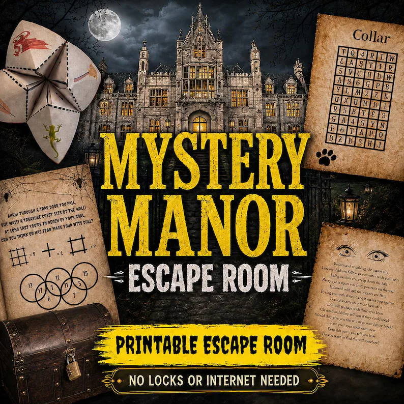 Mystery manor escape room kit printable from etsy